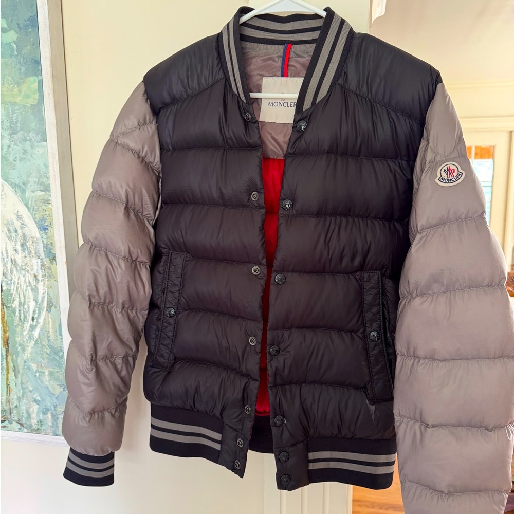 Moncler Bradford Black and Gray Bomber Jacket with Ribbed Details